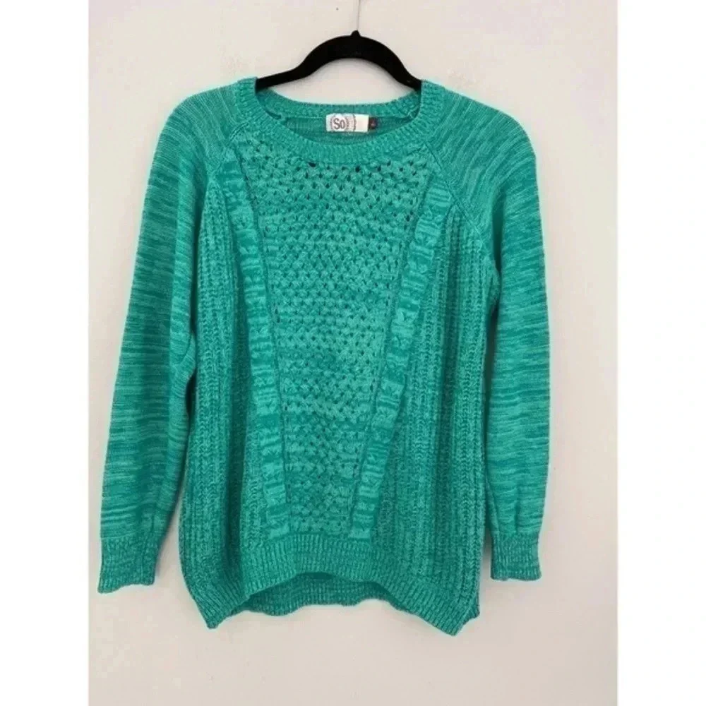 SO‎ Long Sleeve Pullover Sweater Juniors Teal Size Large